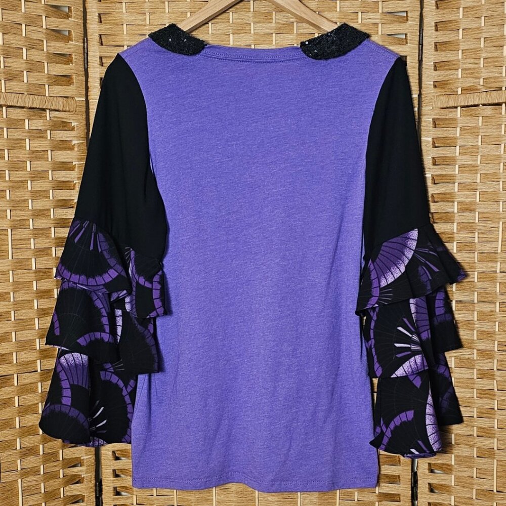 Halloween Witch Black Cat Upcycled Top Women's Size L - Picture 2 of 6